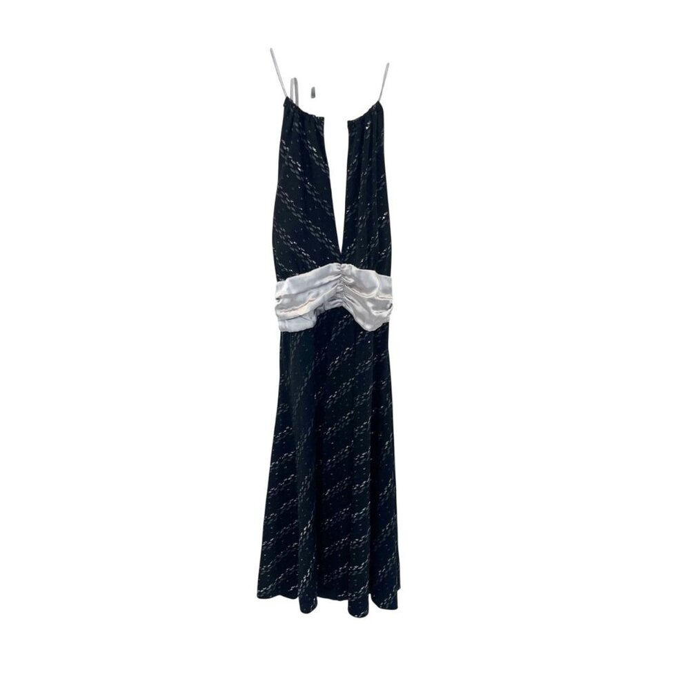Vintage BCX Black‎ & Silver Glitter Halter Midi Dress Whimsigoth Y2K - MEDIUM